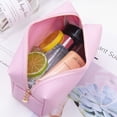 thumbnail image 4 of Simple Portable Travel Square Make Up Bag Zipper Toiletry Organizer Purse Cosmetic Bag Storage Bag PU Leather WHITE, 4 of 8