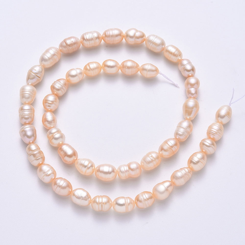5pcs Natural Cultured Freshwater Pearl Beads Strands Rice PeachPuff 7~13x7~8mm Hole: 0.8mm about 32~40pcs/strand 12.99 inch