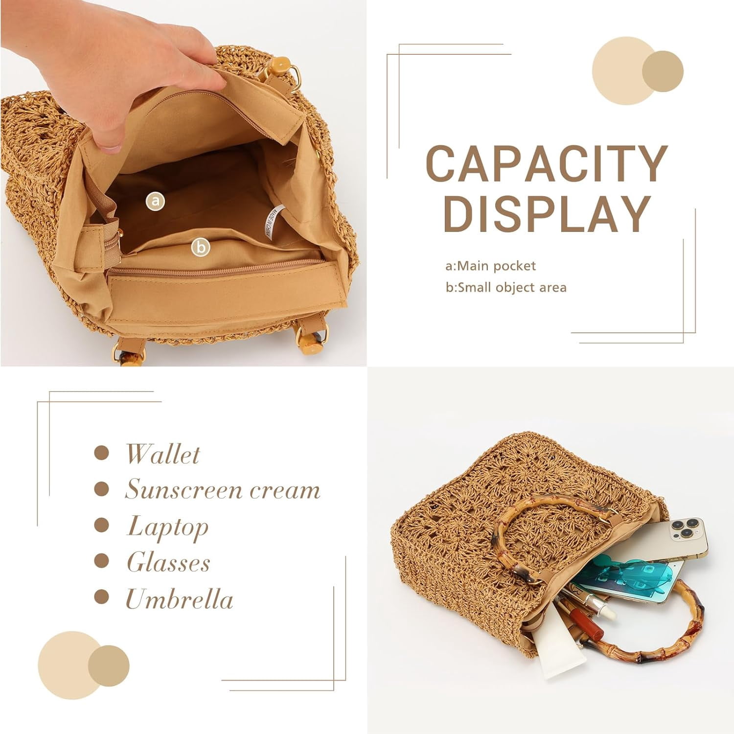 LinYooLi Straw Purse Tote Handbags Rattan Woven Beach Clutch Bag for Women Beach Summer Travel