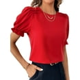 thumbnail image 2 of Fangasis Ladies Summer Tops Ruffle T-shirt Short Sleeve T Shirt Women Solid Color Pullover Loose Holiday Tunic Blouse Red XL, 2 of 3