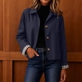 thumbnail image 6 of Women's Cropped Trench Jacket with Plaid Cuffs Button Front Lapel Collar Windbreaker, 6 of 8