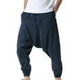 thumbnail image 2 of Men Casual Summer Loose Drawstring Harem Pants - Linen/Cotton Blend, Mid Waist, Pockets - Ideal for Yoga/Beach/Casual Wear, 2 of 5