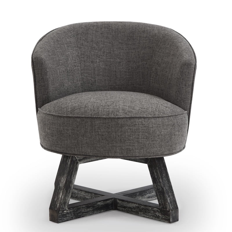 360° Swivel Accent Chair with Solid Wood, Linen Upholstered Barrel Chair, Cross Shaped Leg Armchair, Easy Assembly for Living Room, Dark Gray