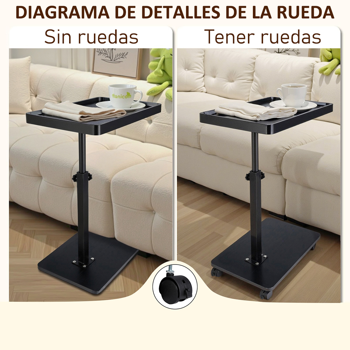 ManyFun C Shaped Side Table End Table, 360° Swivel and Adjustable Height ,living room and bedroom (Black)