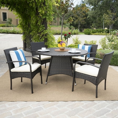Noble House Rosario 5 Piece Outdoor Round Wicker Dining Set