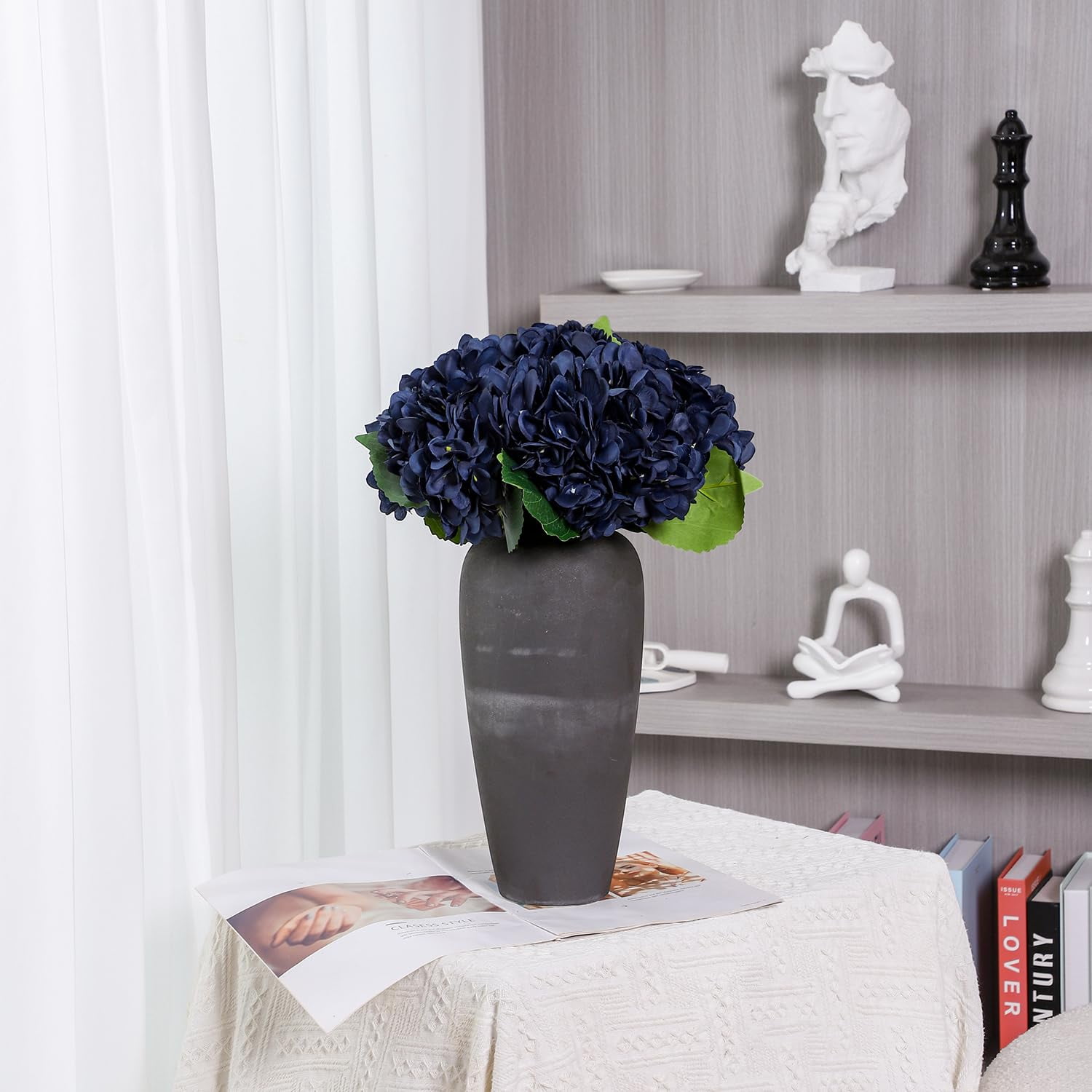 Cabin 6pcs Fake White Flowers Artificial Silk Hydrangea Flowers Bouquets Faux Hydrangea Stems(White)