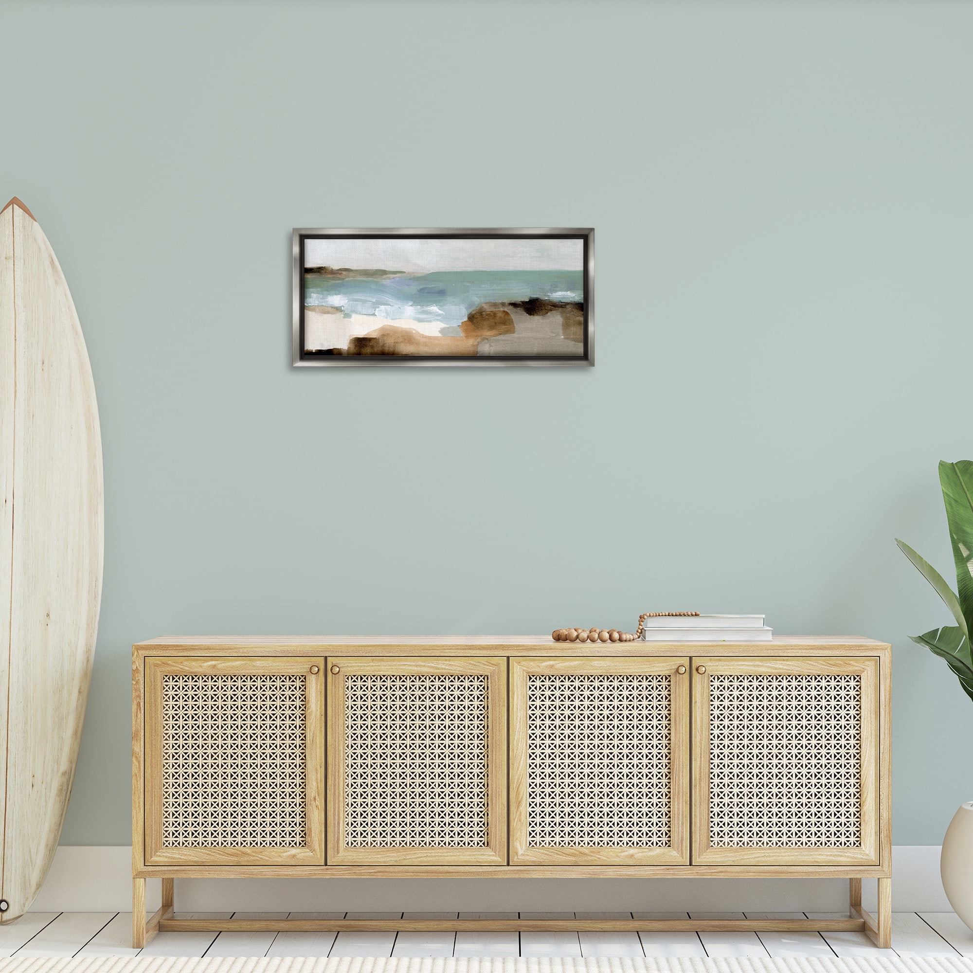 Stupell Industries Abstract Ocean Wave Landscape Abstract Painting Gray Floater Framed Canvas Art Print Wall Art, 31 x 14