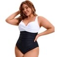 thumbnail image 2 of DARING DIVA Women's Plus 1 Piece Crisscross V-neck Swimsuit L Black White, 2 of 7