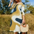 thumbnail image 4 of Abstract Mustard Navy Swirls Art Women's Fall Dresses Casual Loose Flowy Swing Shift Dress, 4 of 9