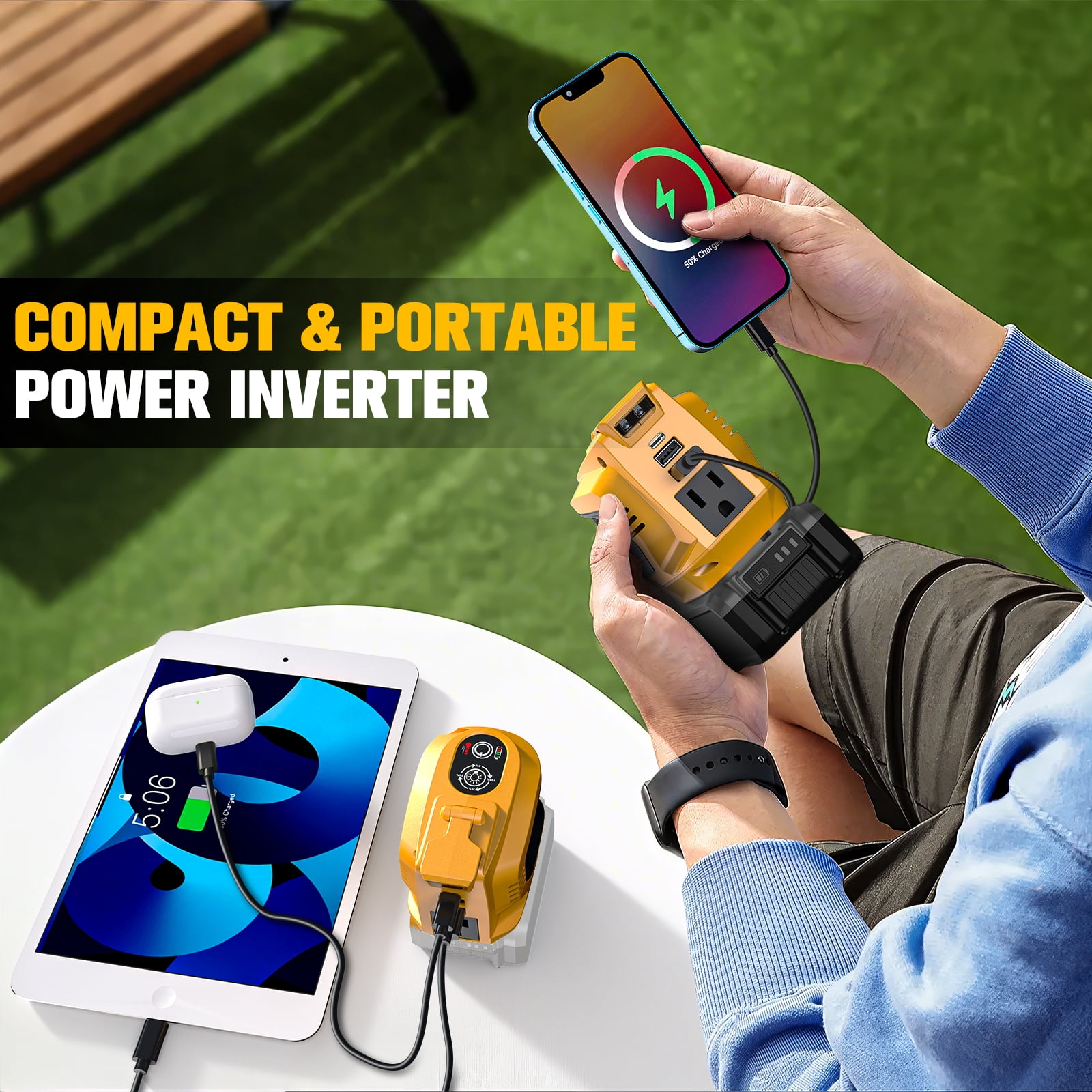 2 Packs 200W Power Inverter Compatible with Dewalt 20V, Ecarke Battery Inverter DC 20V to AC 110V Portable Phone Charger Generator Power Supply with 2 USB Ports & 1 Type-C & 1 AC Outlet