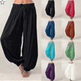 thumbnail image 2 of Plus Size Women Harem Pants Casual Long Pant Solid Color Loose Baggy Yoga Pants Ladies Women Leisure Cotton Linen Trousers, 2 of 5