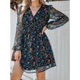 thumbnail image 3 of Cupshe Women's Floral Print Chiffon A-Line Mini Dress Long Peasant Sleeves, Orange, 3 of 6