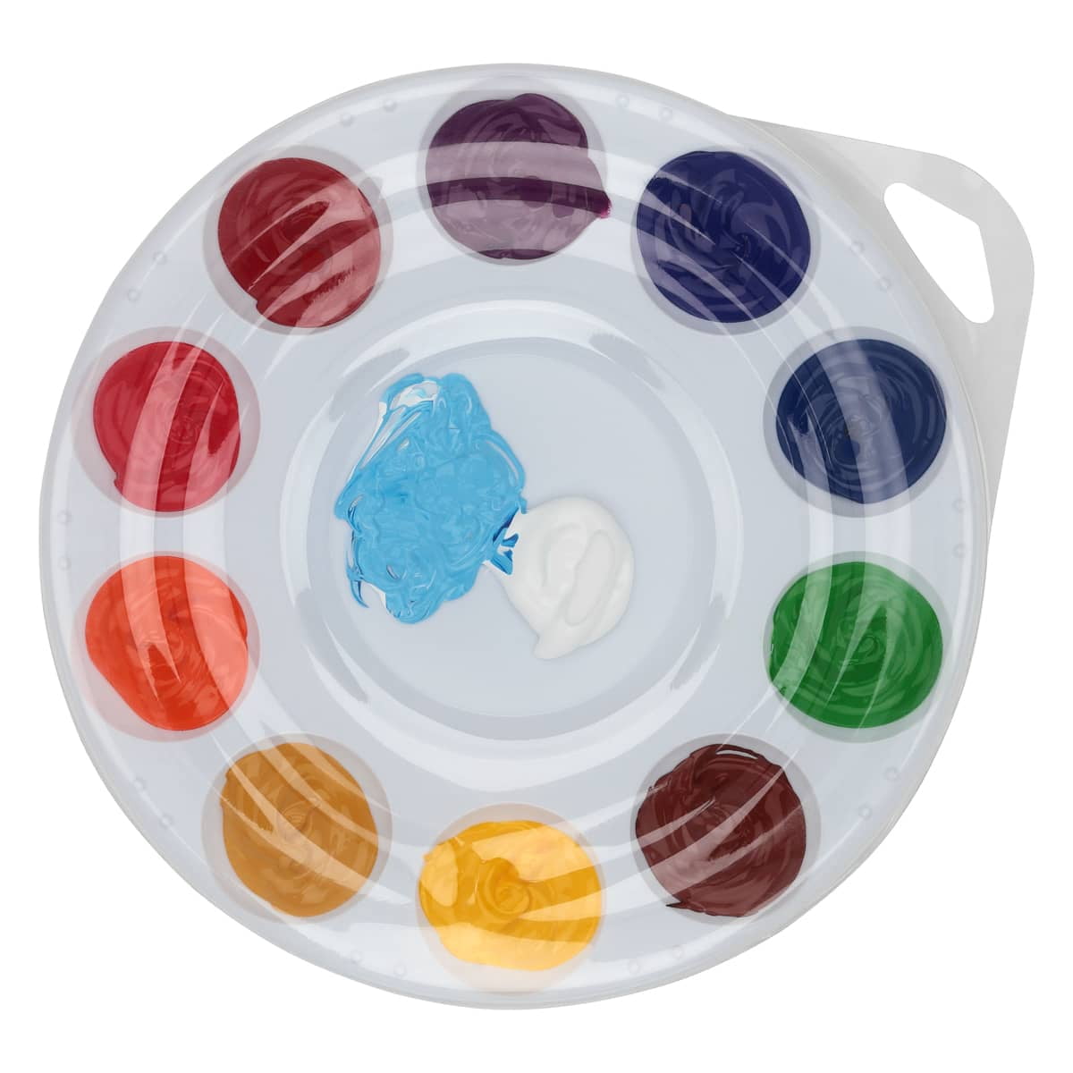 Creative Mark 10-Well Round Plastic Paint Palette with Lid - Pack of 96, Durable, Reusable, Solvent-Resistant, with Oversized Paint Wells Mixing and Color Theory - 7.4ml (0.25oz) Per Well