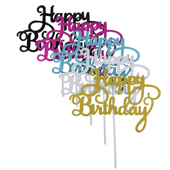 O'Creme Script-with-Glitter Happy Birthday and Separate Stick, Total 10 Pieces