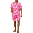 thumbnail image 2 of Conjunto hawaiano de puntos para hombres, camiseta de manga corta de verano, 2 piezas, color rosa, 2 of 5