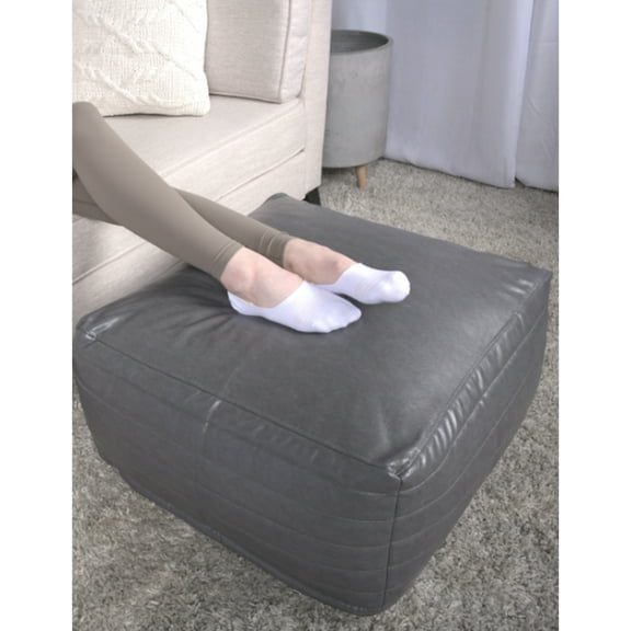 Gray Rectangular Faux Leather Pouf As Or Floor Cushion, 24x24x12", 200lb Weight Limit, Decorative Accessory, Spot Clean Only - 24x24x12 Inches Capacity,