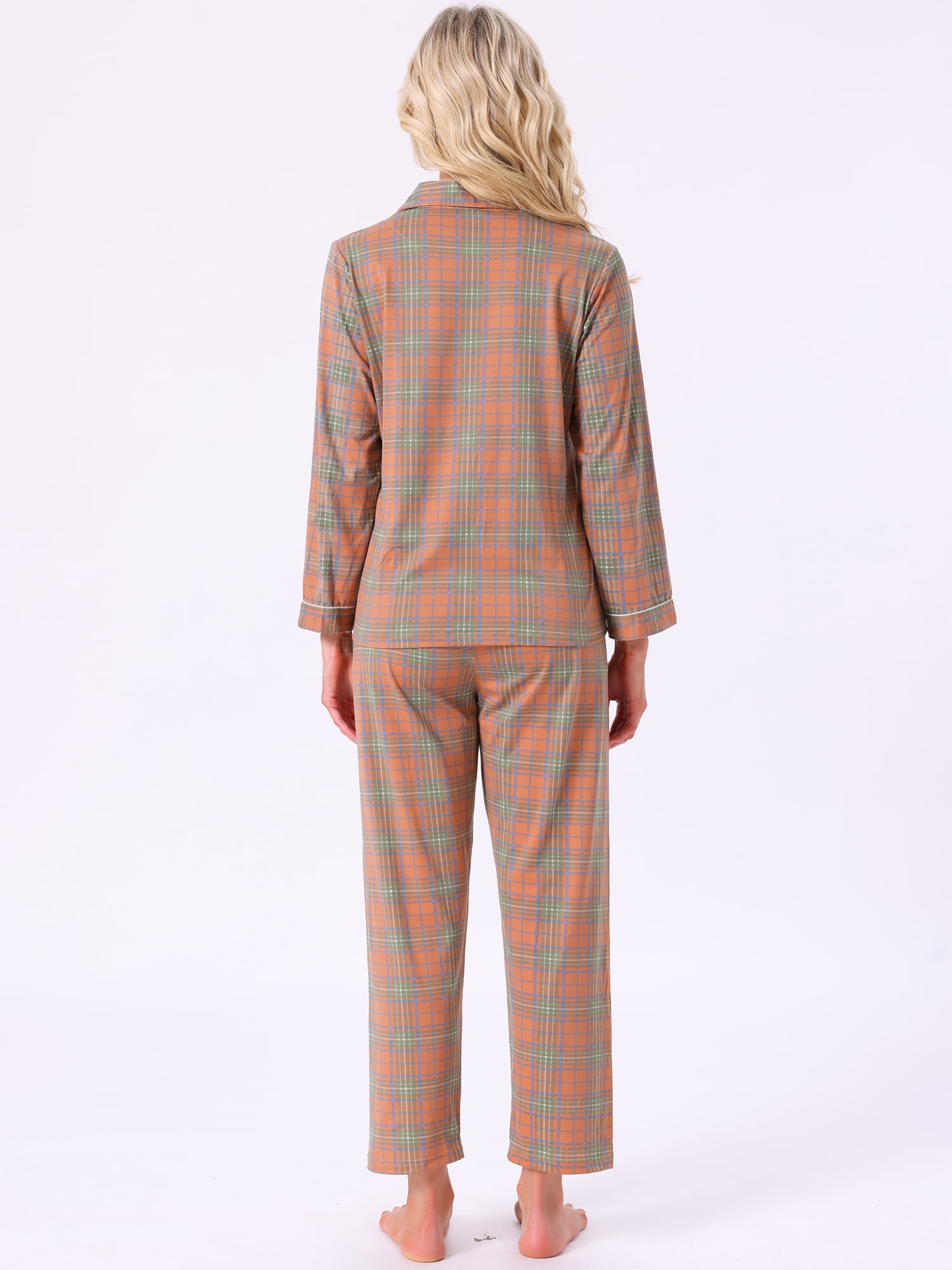DARING DIVA Women's Plaid Christmas Pajama Sets with Pockets and Pant XS Long Slevee Brown