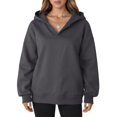 thumbnail image 6 of Womens Oversized Hoodies V Neck Sweatshirts Long Sleeve Pullover Loose Clothes 2025 Fall Trendy Tops Dark Gray XL, 6 of 7