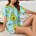 thumbnail image 4 of Wukai Cartoon Avocado Print Women's Pajama Set - Short-Sleeve Top and Shorts with Elastic Waistband and Pockets for Loungewear, Yoga, and Casual Wear-Large, 4 of 8