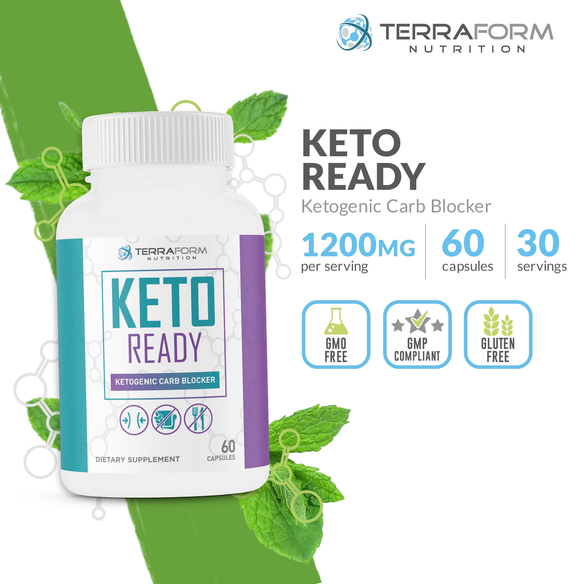 Keto Ready - Max Strength Keto Carb Blocker 1200mg – Burn Fat & Block Carb Absorption – Minimize Cheat Meals & Maintain Ketosis – for Men & Women - Made in USA – 2 Pack