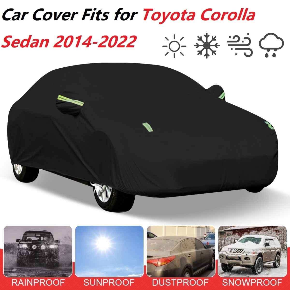 Tecoom Car Cover Waterproof All Weather 3 Layers Car Covers