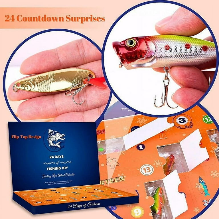 Christmas Advent Calendar 2024, Fishing Lures Set, Fishing Lure Advent Calendar, Fish Bait Christmas Calendar for 24 Days Surprise, Fishing Tackle