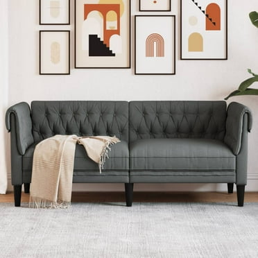 vidaXL Chesterfield Sofa 2-Seater Dark Gray Fabric
