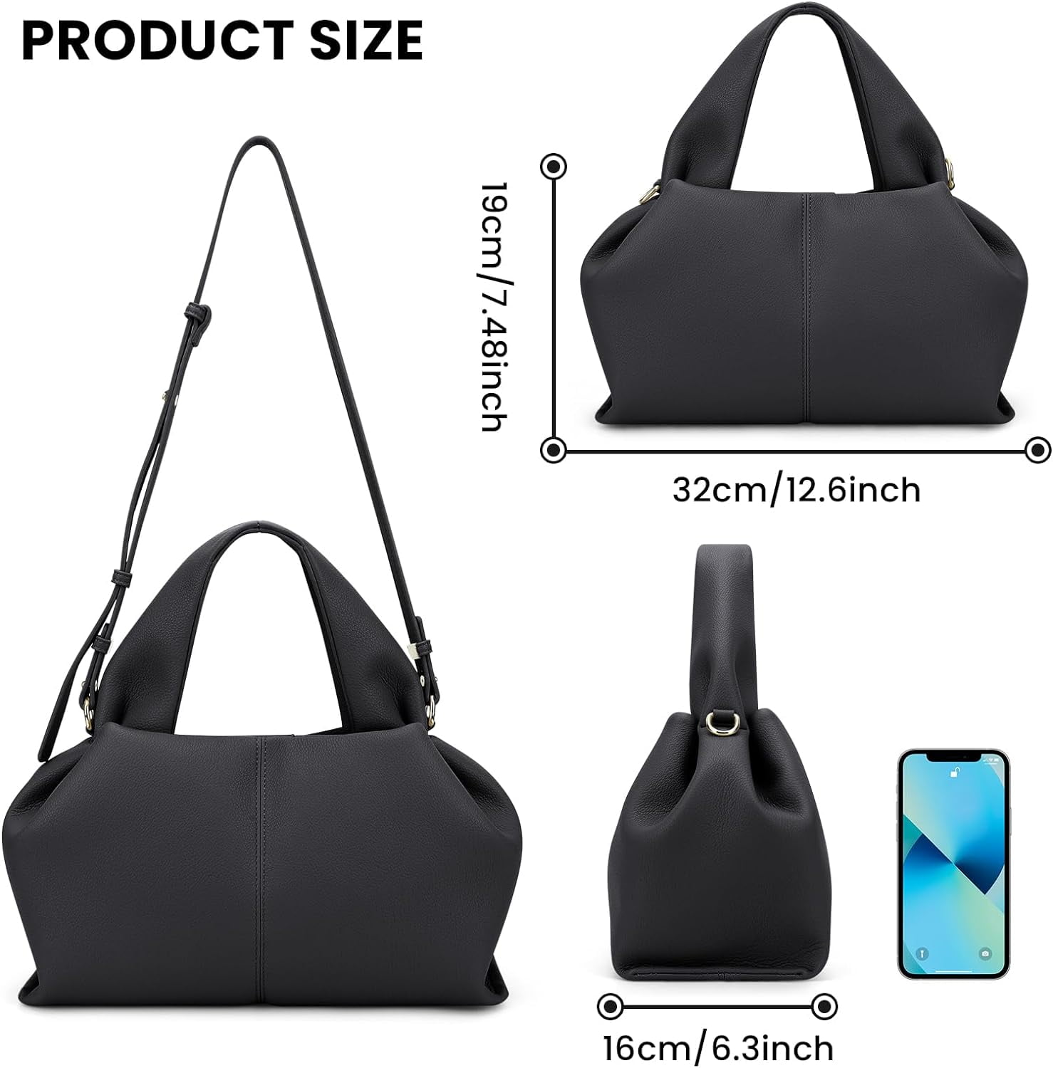 Cloud Pouch Bag Dumpling Clutch Purse Handbag Leather Tote Shoulder Bag Retro Crossbody bag with Removable Strap