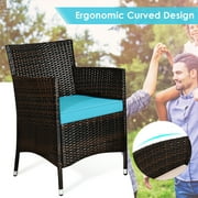 Gymax 4PCS Patio Rattan Conversation Furniture Set Outdoor Turquoise Cushioned
