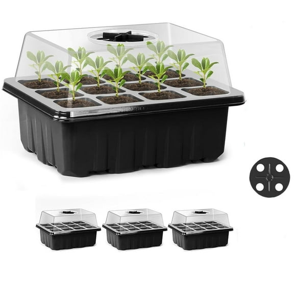 1 Pack Seed Starter Tray, GIXUSIL 12 Cells Total Tray, Seed Starting Kit with Adjustable Humidity Dome & Base, Mini Greenhouse Germination Kit for Planting Flowers Starting