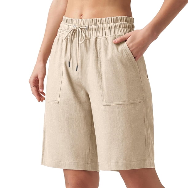 Pantalones Elásticos de la Cintura para las Mujeres de la Moda de Verano Sólido Medio Pantalones Cortos, Poliéster Casual