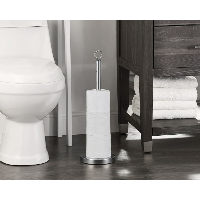 Plastic Floor Stand 3-Roll Space-Saving Toilet Tissue Holder with Cover for  Bathroom Corner in. White