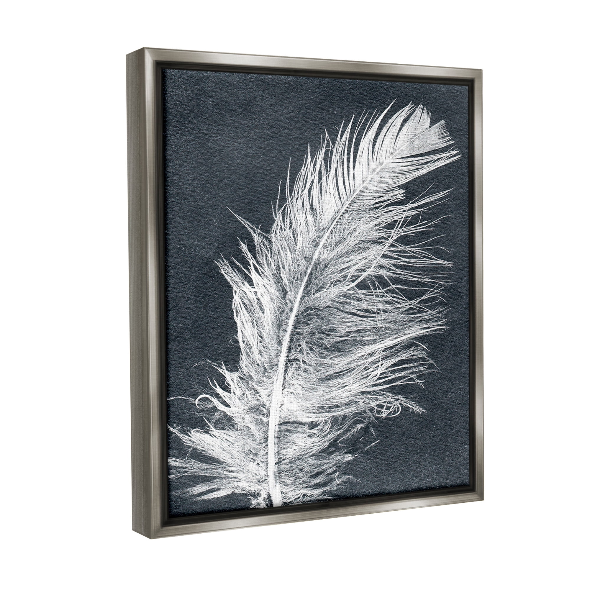 Stupell Industries Blue & White Feather Animals & Insects Painting Gray Floater Framed Canvas Art Print Wall Art, 25 x 31