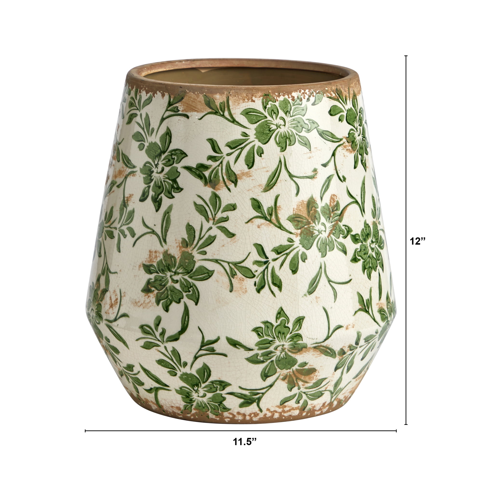 Nearly Natural 11.5" x 11.5" x 12" Tuscan Ceramic Green Scroll Planter