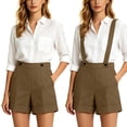 thumbnail image 2 of FAVIPT Dressy Shorts Rompers for Women Pull On Removable Suspenders Pockets Shorts High Waisted Business Work Casual Shorts 2026 Brown,M, 2 of 8