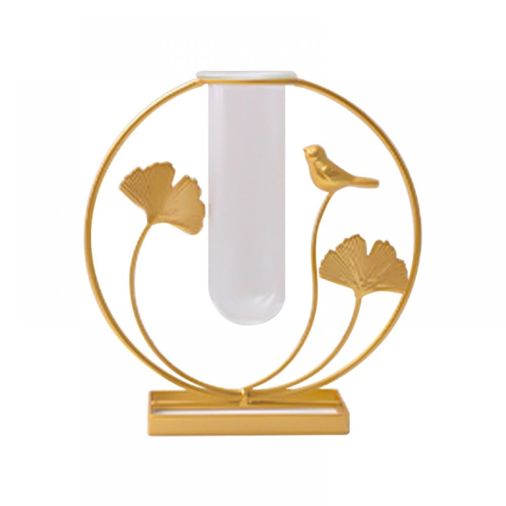 Glass Vase with Wrought Iron Stand Ginkgo Biloba Wrought Iron Glass