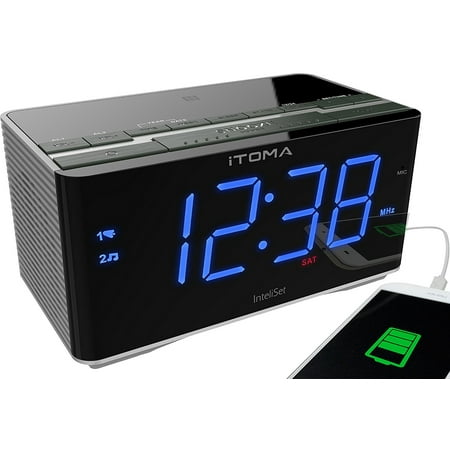 iTOMA Radio Alarm Clock, Bedside FM Radio, Bluetooth, Dual Alarm, USB Charging, Dimmer Control, Snooze, Sleep Timer,
