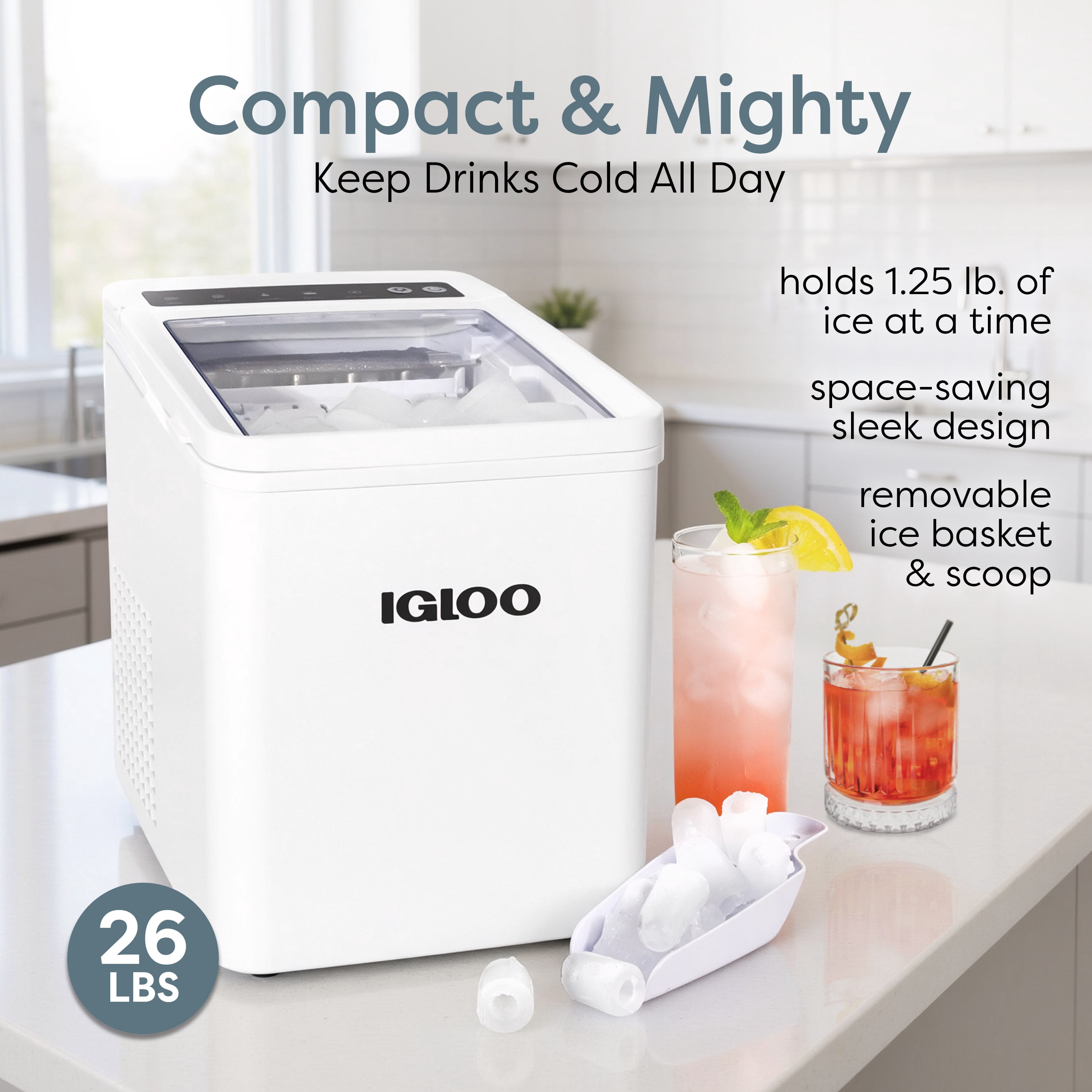 Igloo 26-Pound Automatic Portable Countertop Ice Maker Machine, White
