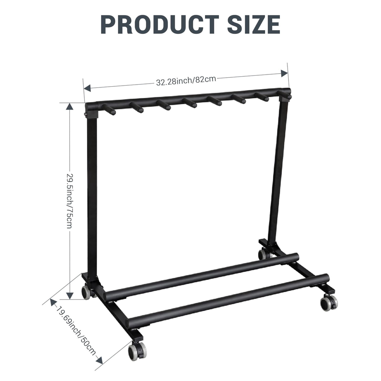 CazToi Heavy-Duty Rolling 7 Guitar Stand with Wheels & Foldable Design Portable Rack