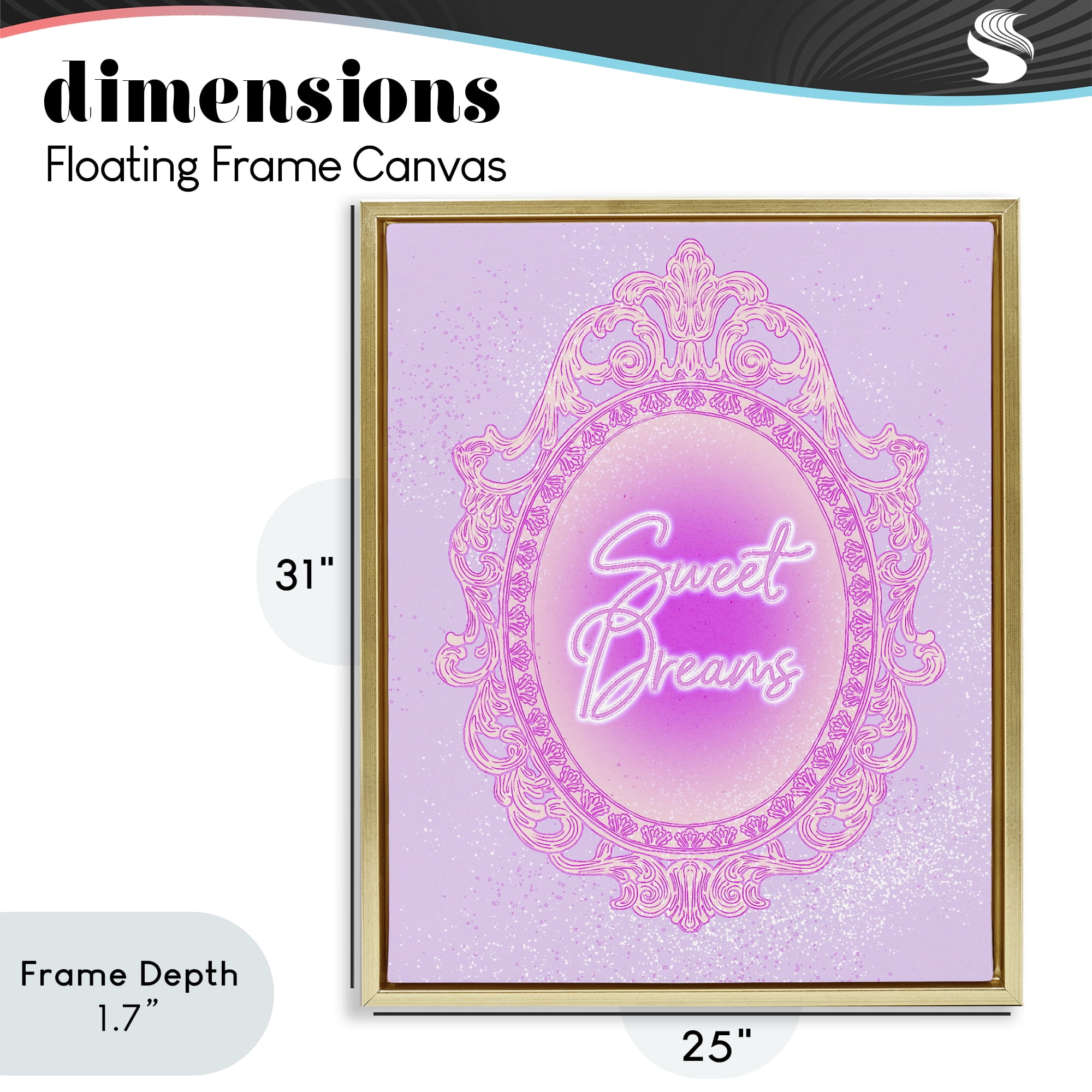 Stupell Industries Sweet Dreams Ornate Mirror Gold Framed Floater Canvas Wall Art, design by Ziwei Li