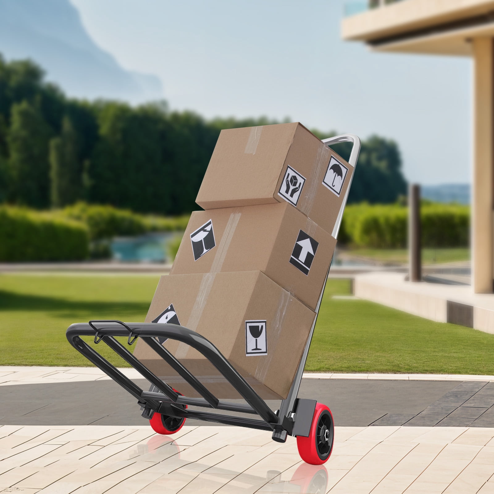 LCOKEIY 175lb Capacity Folding Dolly Cart with Wheels and Telescoping Handle for Household, Heavy Duty Hand Truck Portable Luggage Cart