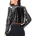 thumbnail image 3 of Anna-Kaci Womens Shiny Sequin Long Sleeve Glitter Cropped Blazer Bolero Shrug, Mermaid, Large, 3 of 8