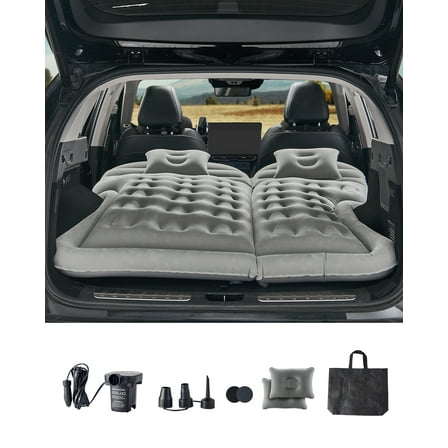 VEVOR Car Air Mattress, Inflatable Car Camping Mattress, Flocking Thickened Travel Beds, Comfortable and Durable Portable Sleeping Pad with Air Pump, Nozzle, Carry Bag, Fits Most SUV MPV Sedan, Gray
