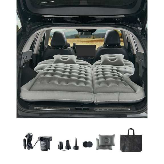 VEVOR Car Air Mattress, Inflatable Car Camping Mattress, Flocking Thickened Travel Beds, Comfortable and Durable Portable Sleeping Pad with Air Pump, Nozzle, Carry Bag, Fits Most SUV MPV Sedan, Gray
