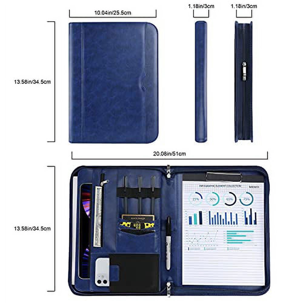 Procase Portfolio Business Padfolio Folder with Zipper, Navy