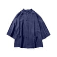thumbnail image 6 of Ceisia Men Chinese Frog Button Linen Shirt Mandarin Collar Three Quarter Sleeve Casual Top Blue L Gift, 6 of 6