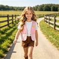 thumbnail image 6 of GiLiling ﻿Toddler Boys and Girls Fringed Western Cowboy Faux Suede Vest Open Front Sleeveless Tassel Hem Waistcoat (Pink, 13-14 Years), 6 of 7