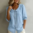 thumbnail image 6 of GERsome Short Sleeve T-Shirts for Women Button Down Summer Comfy Cotton Linen Summer Collared Tops,Light Blue,Size L, 6 of 9