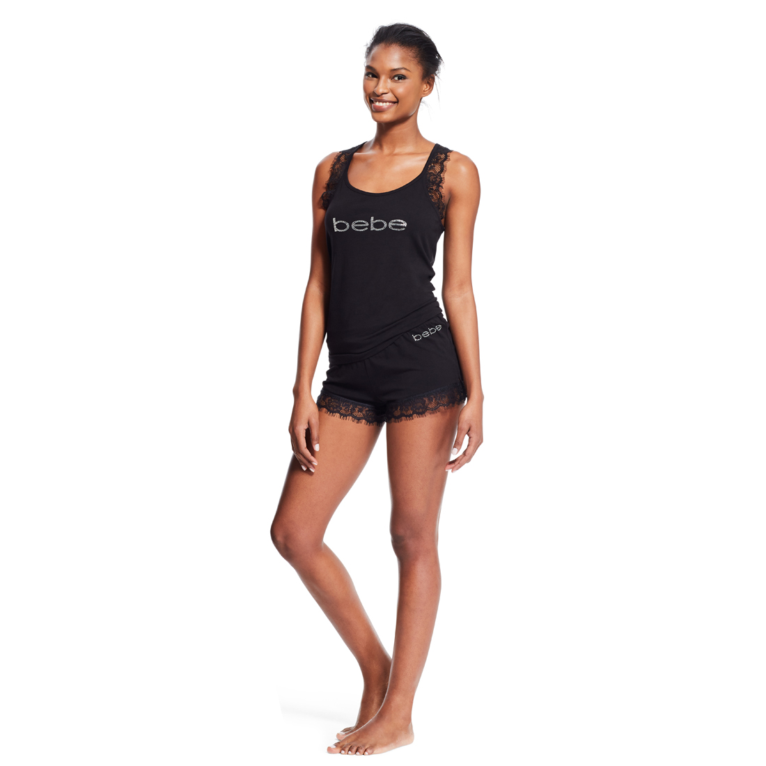 Bebe Womens Scoopneck Ruffled Tank Top Pajama Sleep Lounge Shorts Set Black L Walmart Com