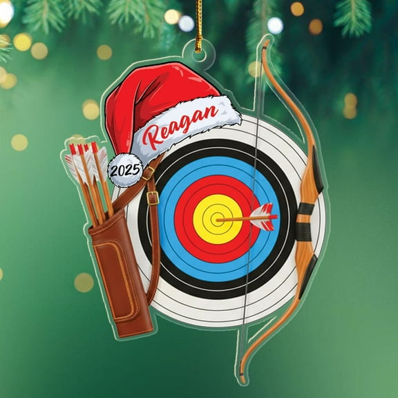 Customized Archery Shaped Xmas Ornament 2025, Personalized Year & Name Archery Player Christmas Tree Ornament Gift for Sport Hunter Men Women, Bow Arrow Christmas Ornament Gift for Team Coach Hunting